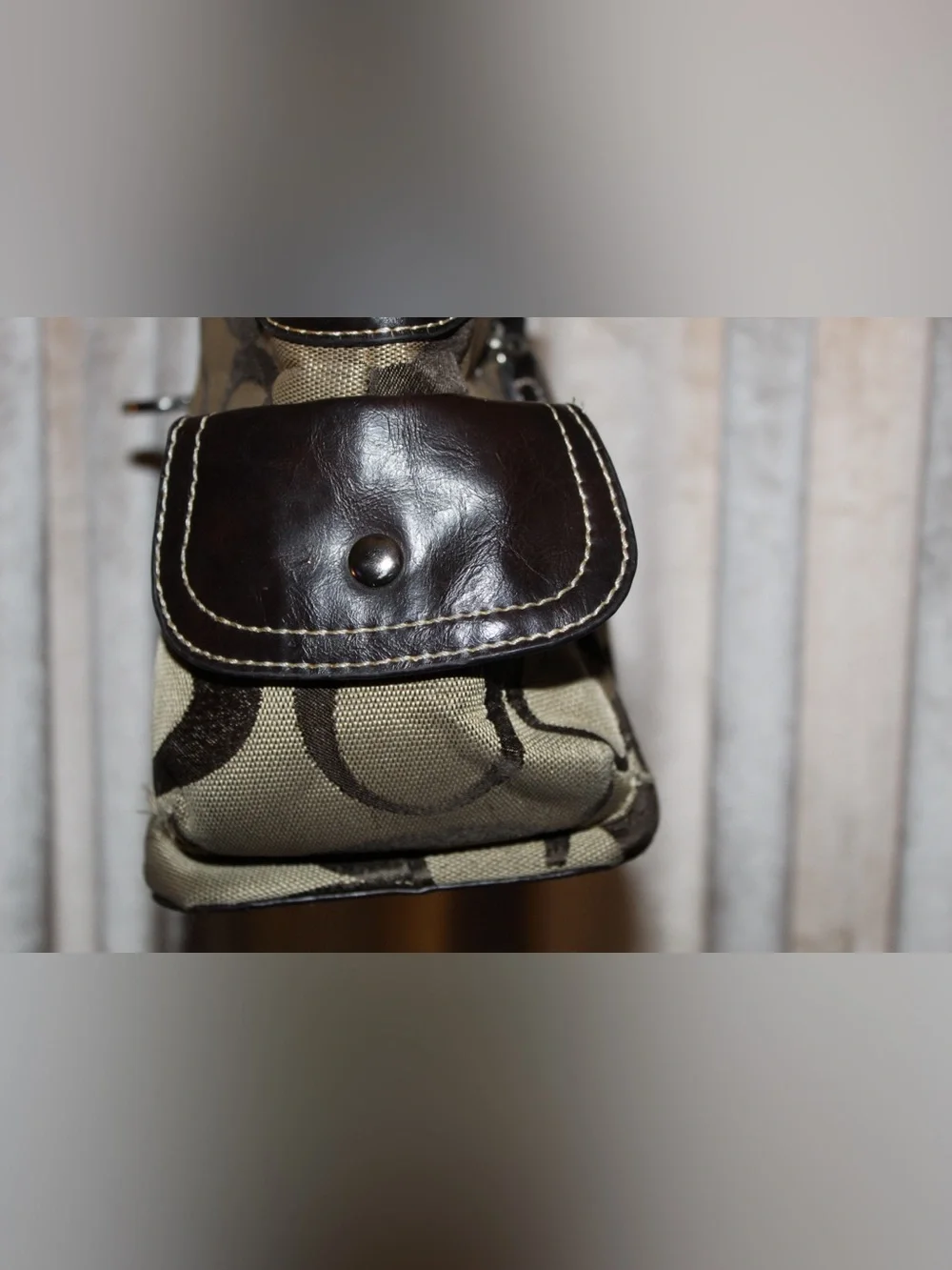 Coach Brown and Olive Signature Shoulder Bag